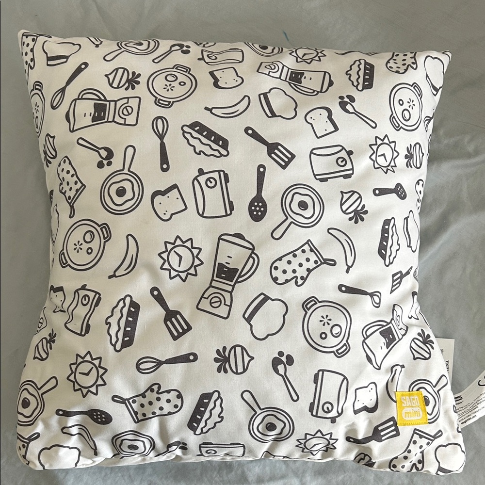 NWOT Sago Mini White and Black Kitchen Pattern Pillow